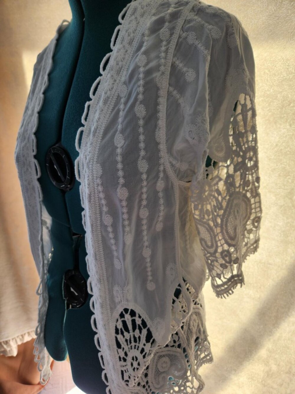 White embroidered coverup open jacket
